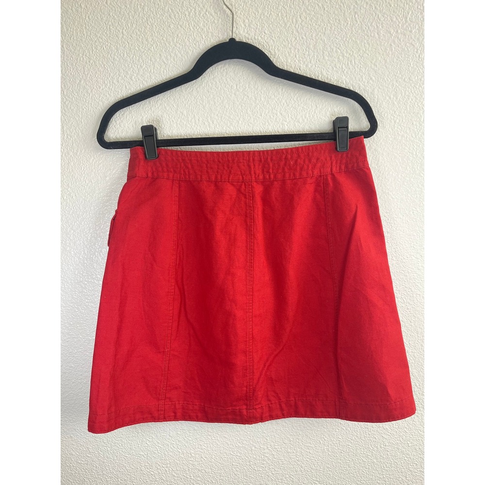 Banana Republic Linen Blend Utility Skirt Button Front Cargo Pocket Red 6 - Picture 6 of 8